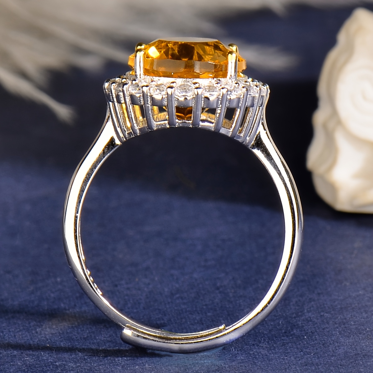 Natural Citrine 925 Silver Adjustable Ring